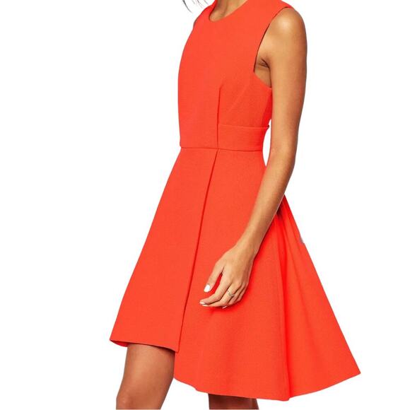Whistles Textured Sleeveless Flare Dress Waffle Knit In Bright Orange 10 - Picture 2 of 12